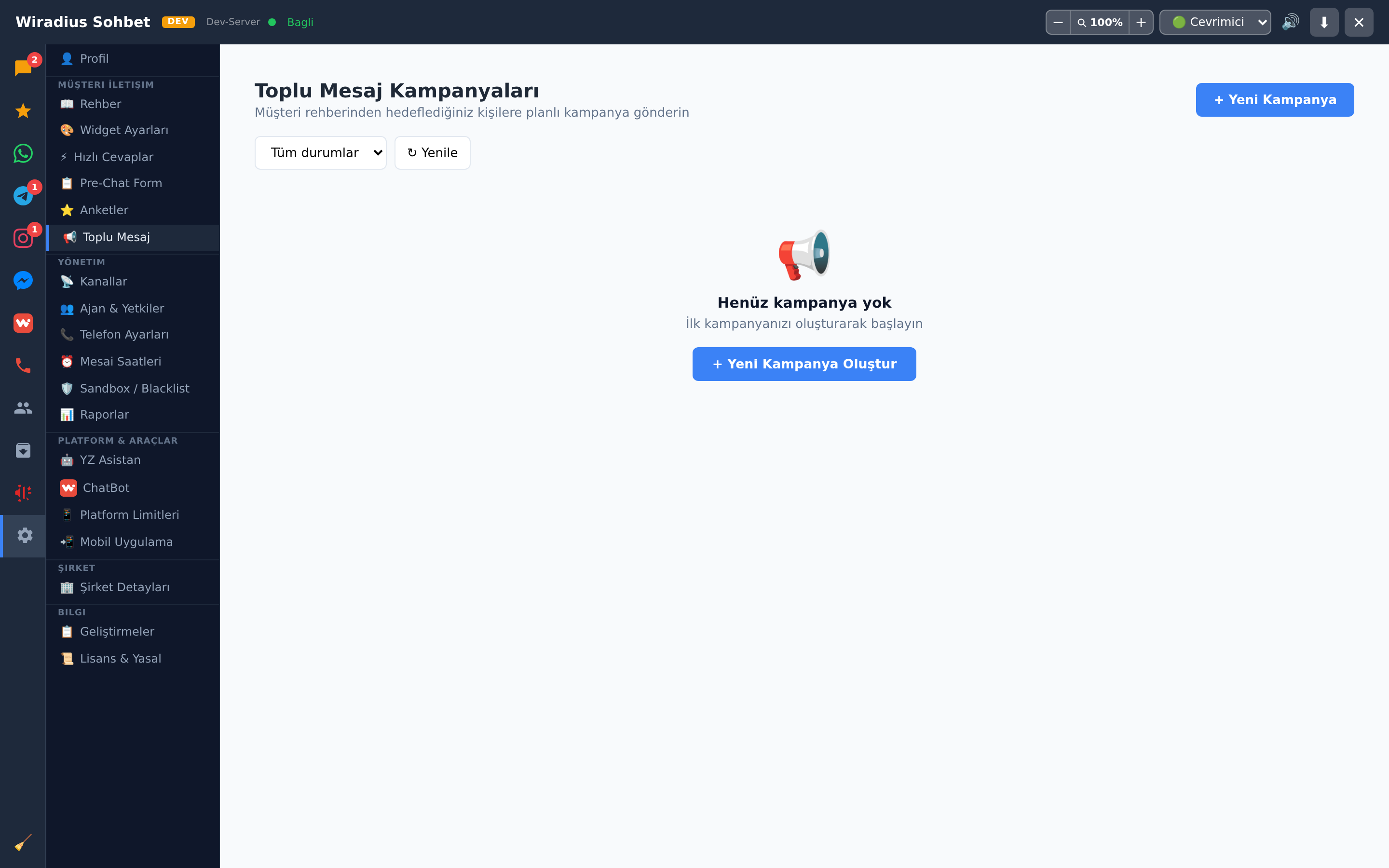 Toplu mesaj kampanyası oluşturma ekranı